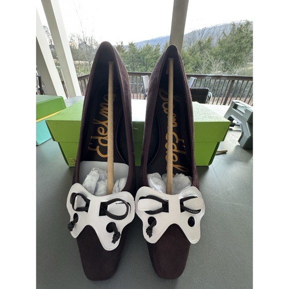 Sam Edelman Women's Rinda Pointed Toe Ballet Heel Chocolate Suede Size 7 Bow - Picture 2 of 12